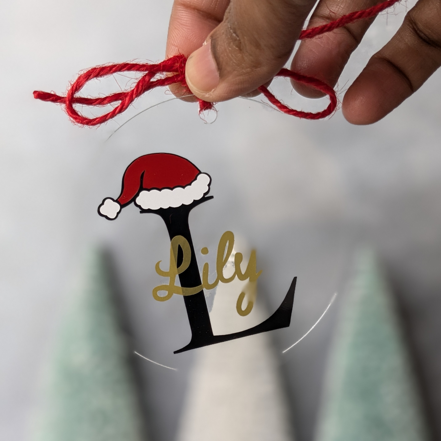 Clear Christmas Ornament - Name and Initial Personalized - Acrylic, 3 inch, FREE Gift Box