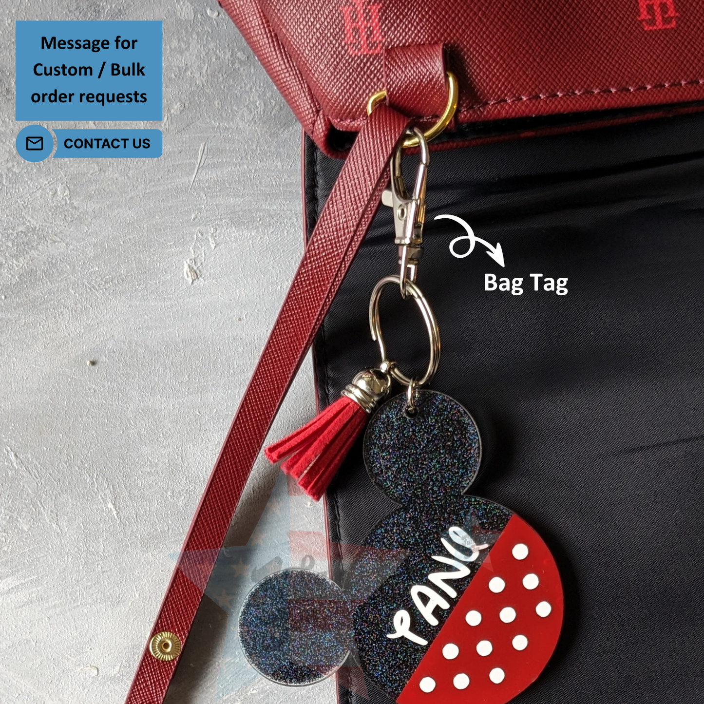 Name Personalized Mickey Minnie Handmade Keychain - 2.5inch
