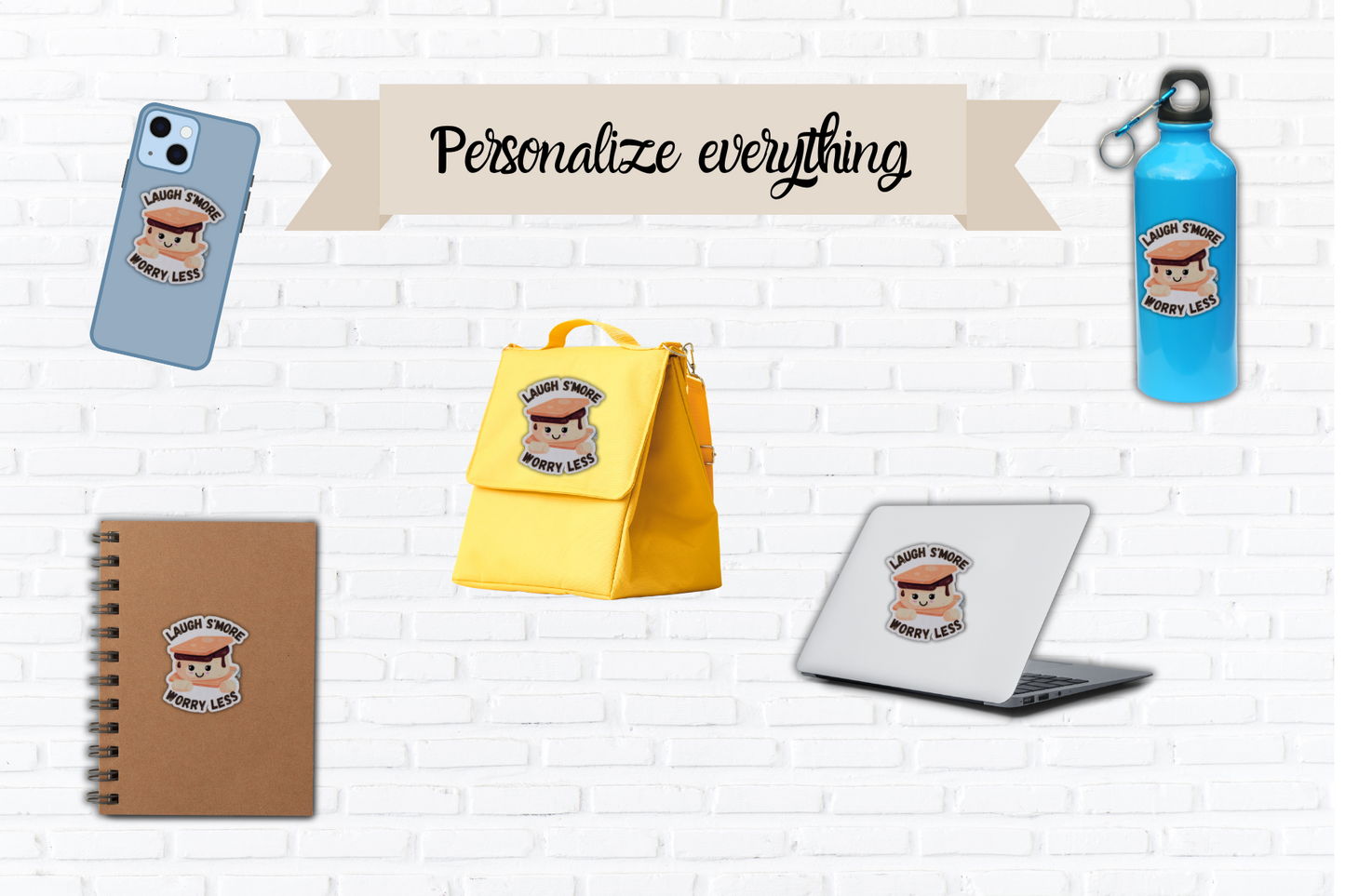 2.5" Laugh S'more Worry Less Affirmation Funny Cute Kids Favor Waterproof Label Stickers for Christmas - Gift your loved ones the positivity