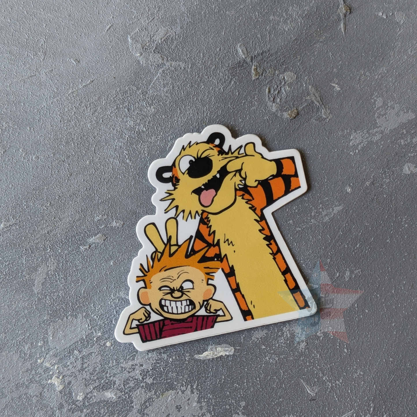 Calvin and Hobbes Waterproof Label - Hugging and Funky Face C&H Designs