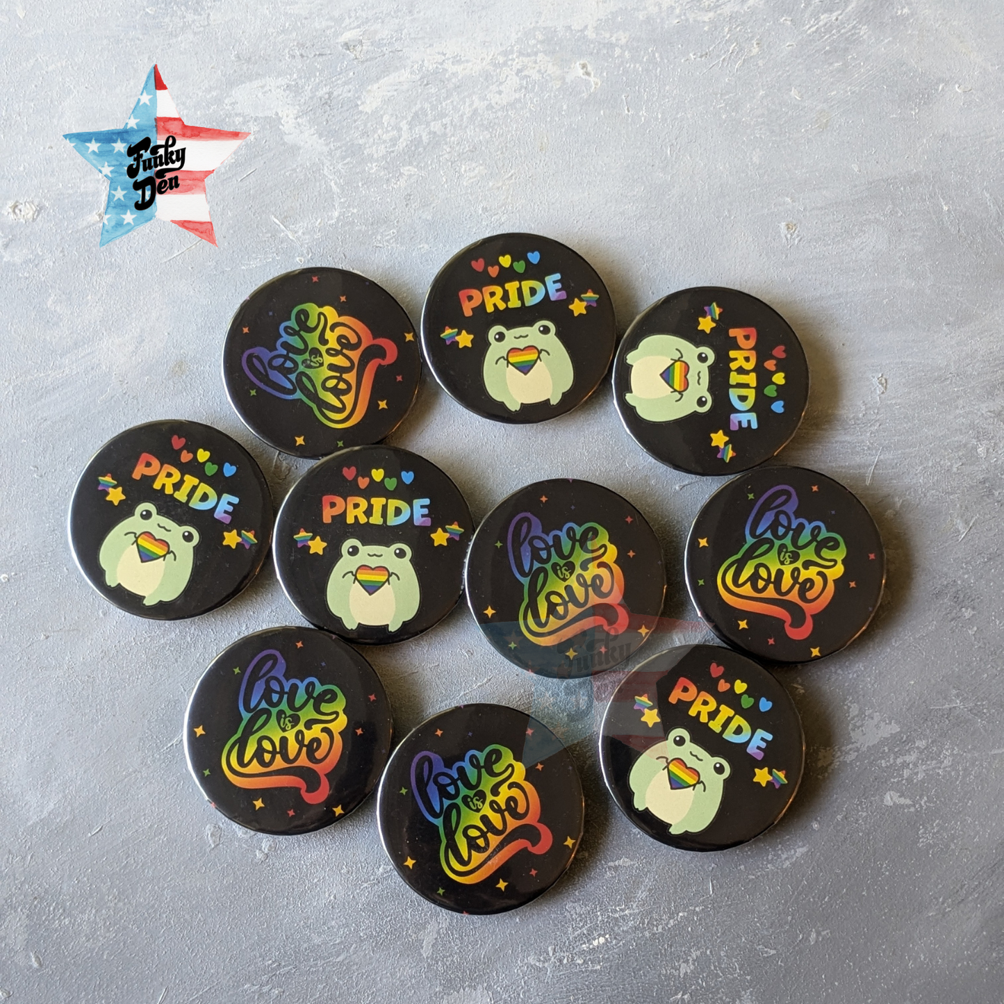Celebrate Pride with Our Love is Love and Pride Pin Badges (5.8cm)