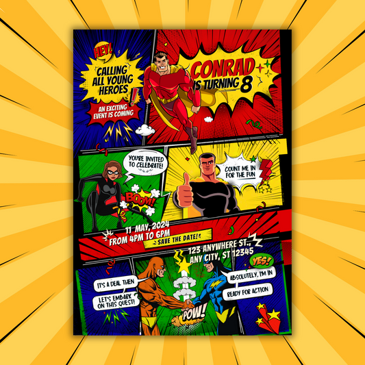 comic superhero birthday invitation design only #funkydenusa #birthdayinvitationdesign