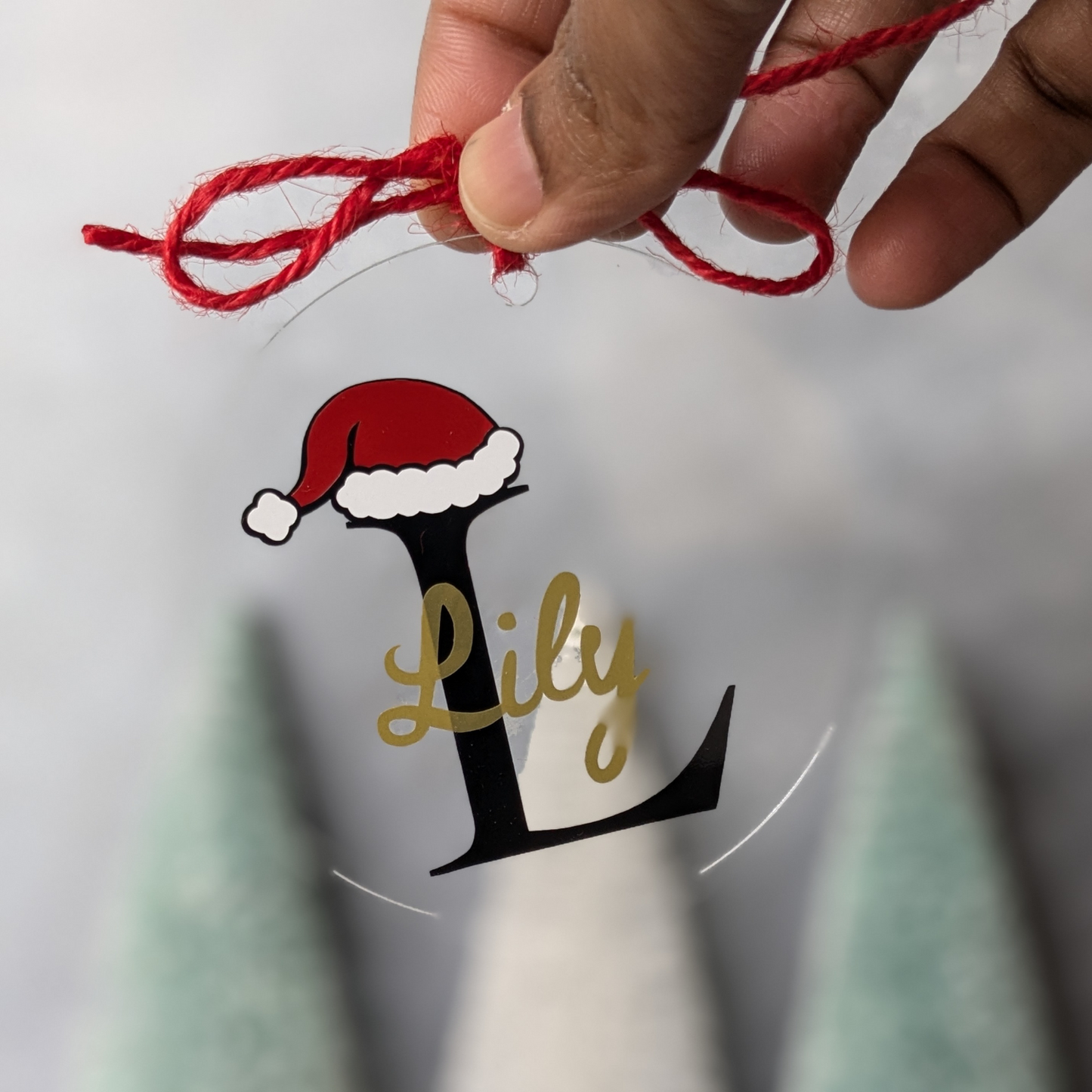 Clear  Christmas Ornament - Name and Initial Personalized - Acrylic, 3 inch, FREE Gift Box