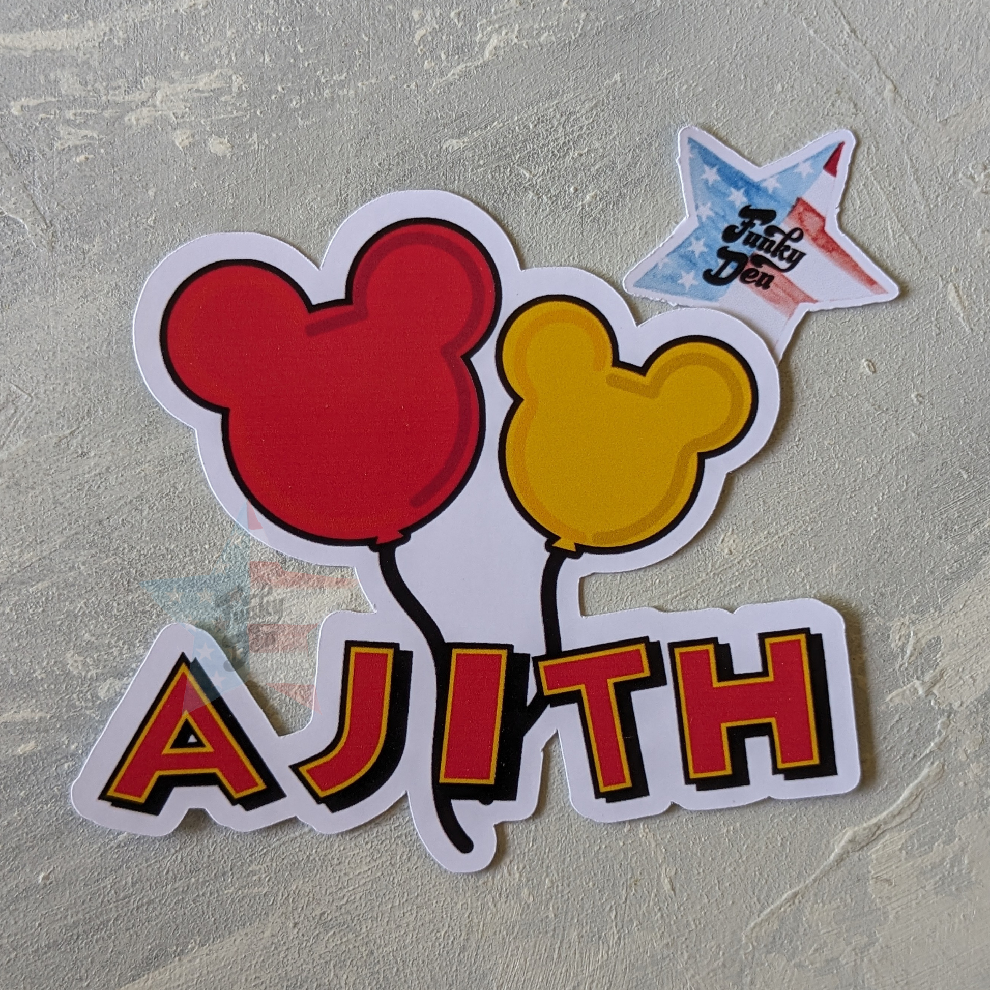 Mickey Inspired name personalized label mouse balloons labels stickers stocking stuffers in the name of Ajith