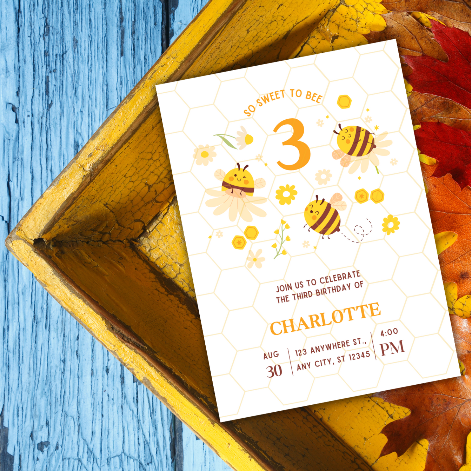 honeybee themed birthday invitation design from #funkydenusa