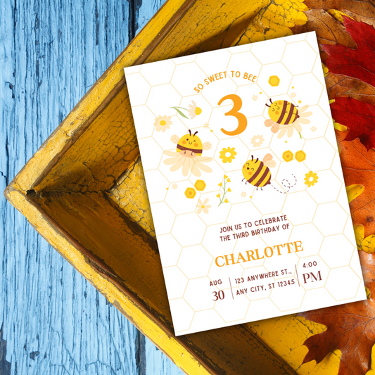 honeybee themed birthday invitation design from #funkydenusa