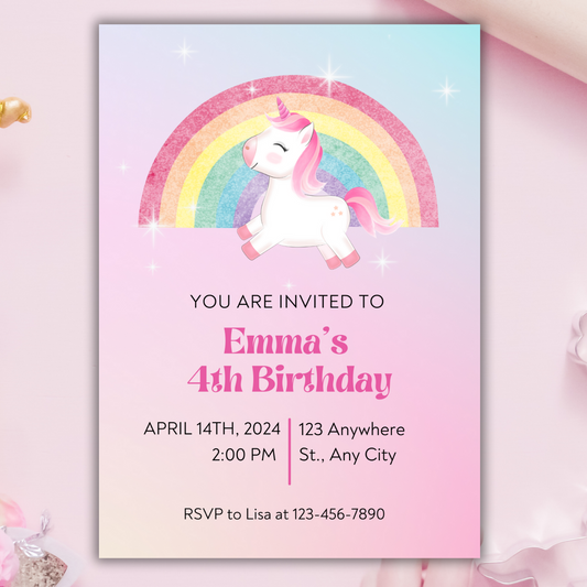 Make it Magical! Editable Unicorn Birthday Invitation Template (5x7 PNG)