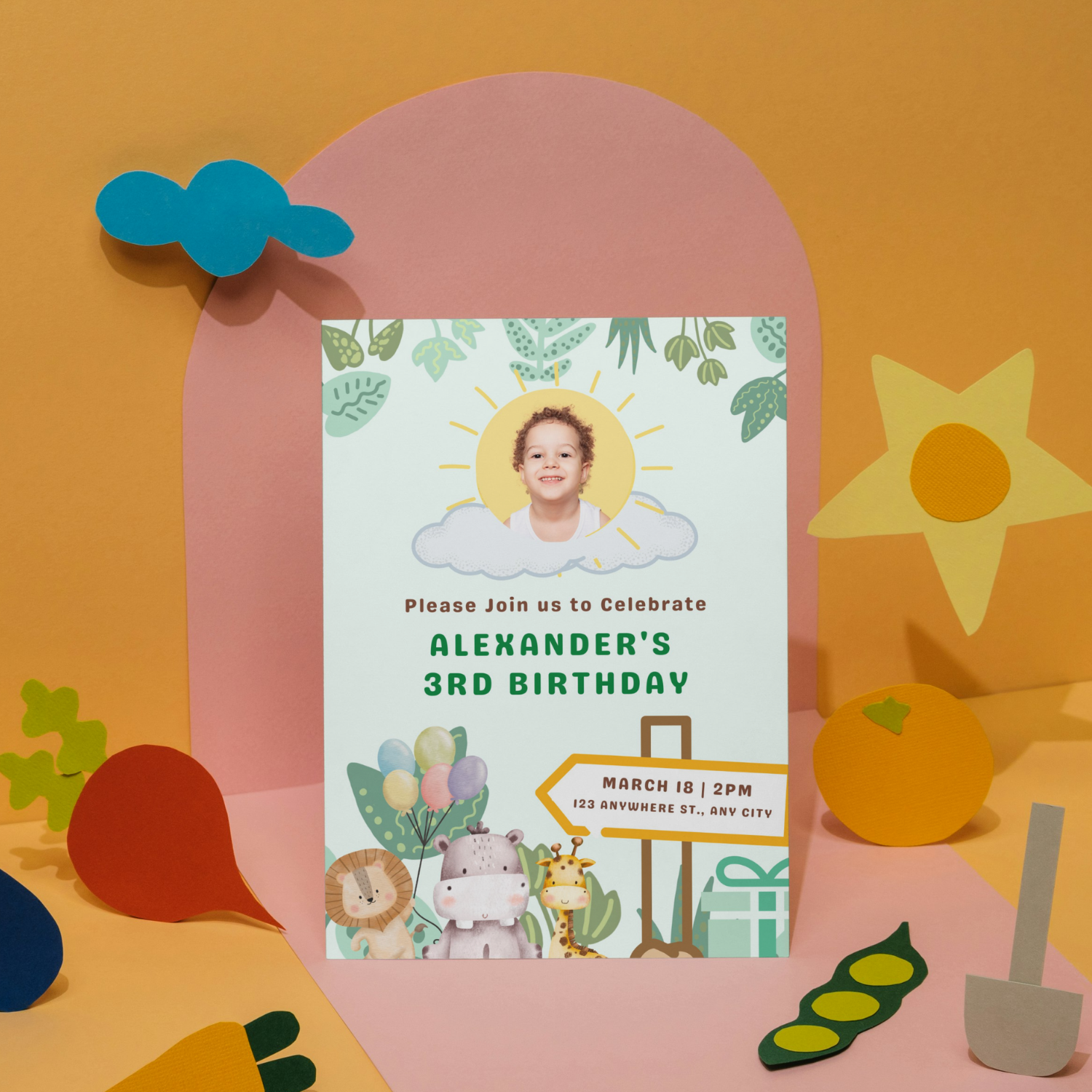 animal theme / safari animals / wild animals themed birthday invitation