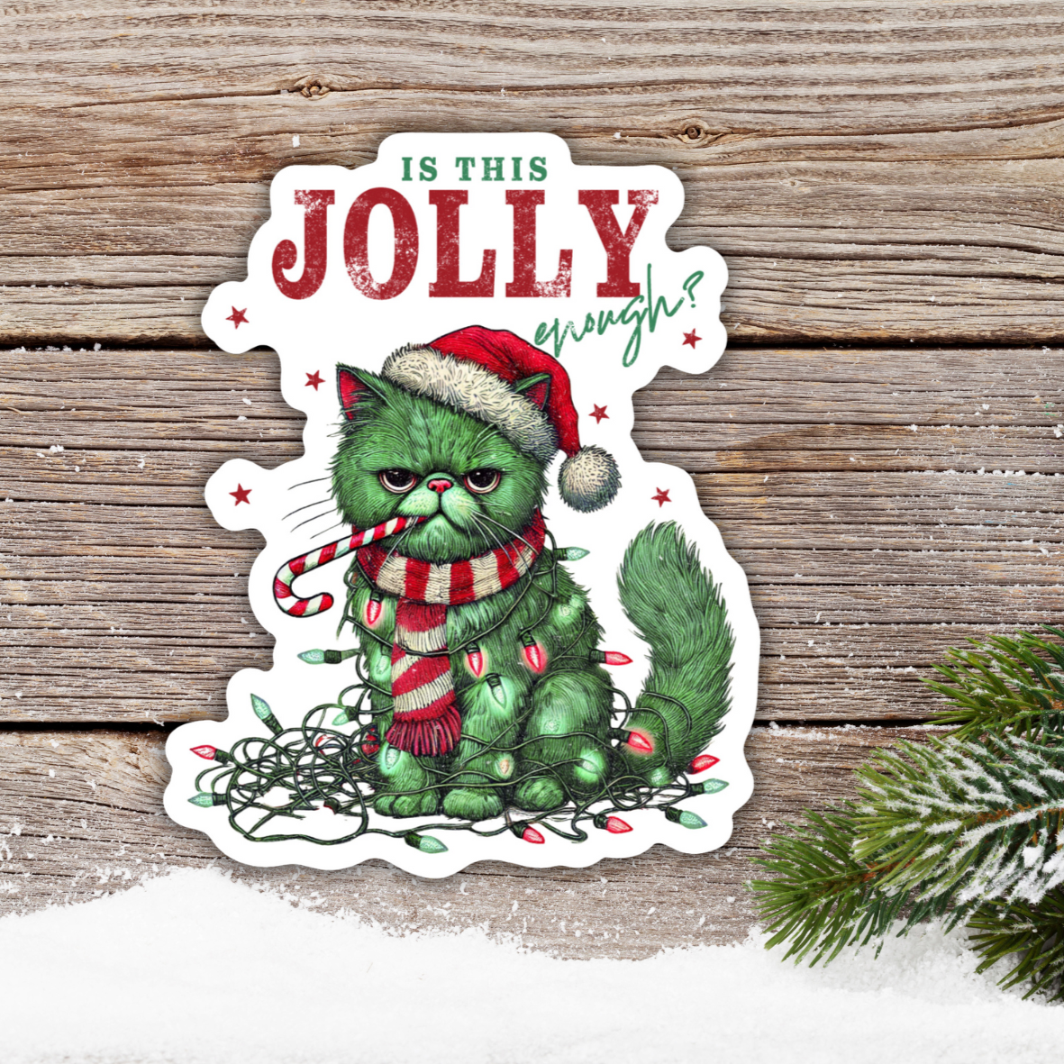 Funny Christmas Sticker, "Is This Jolly Enough?" Durable Vinyl for Gift Wrapping Fun, Great Sarcastic Holiday Gift