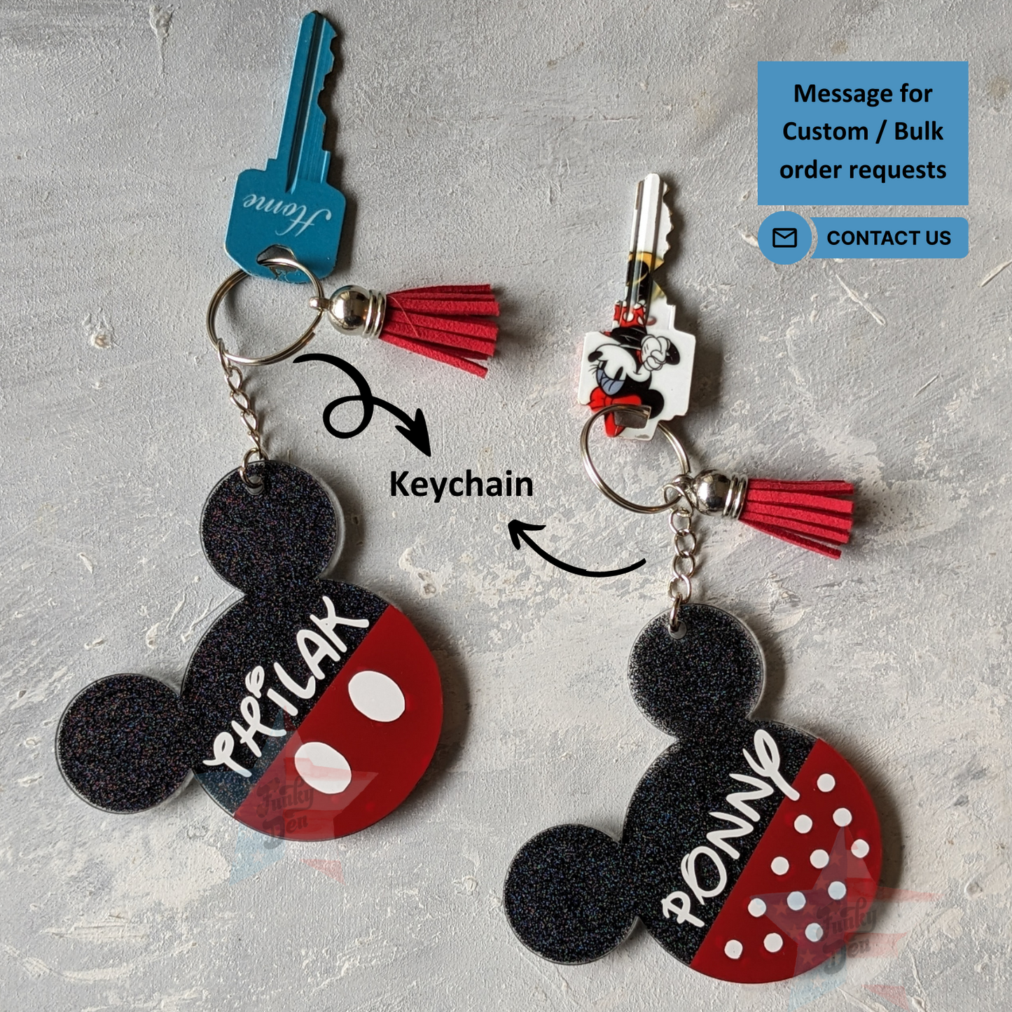 Personalized Minnie Mouse Keychain | Mickey Mouse Keychain | Disney theme birthday | School bag name tags | Disney keychain | Party Favors | Handmade