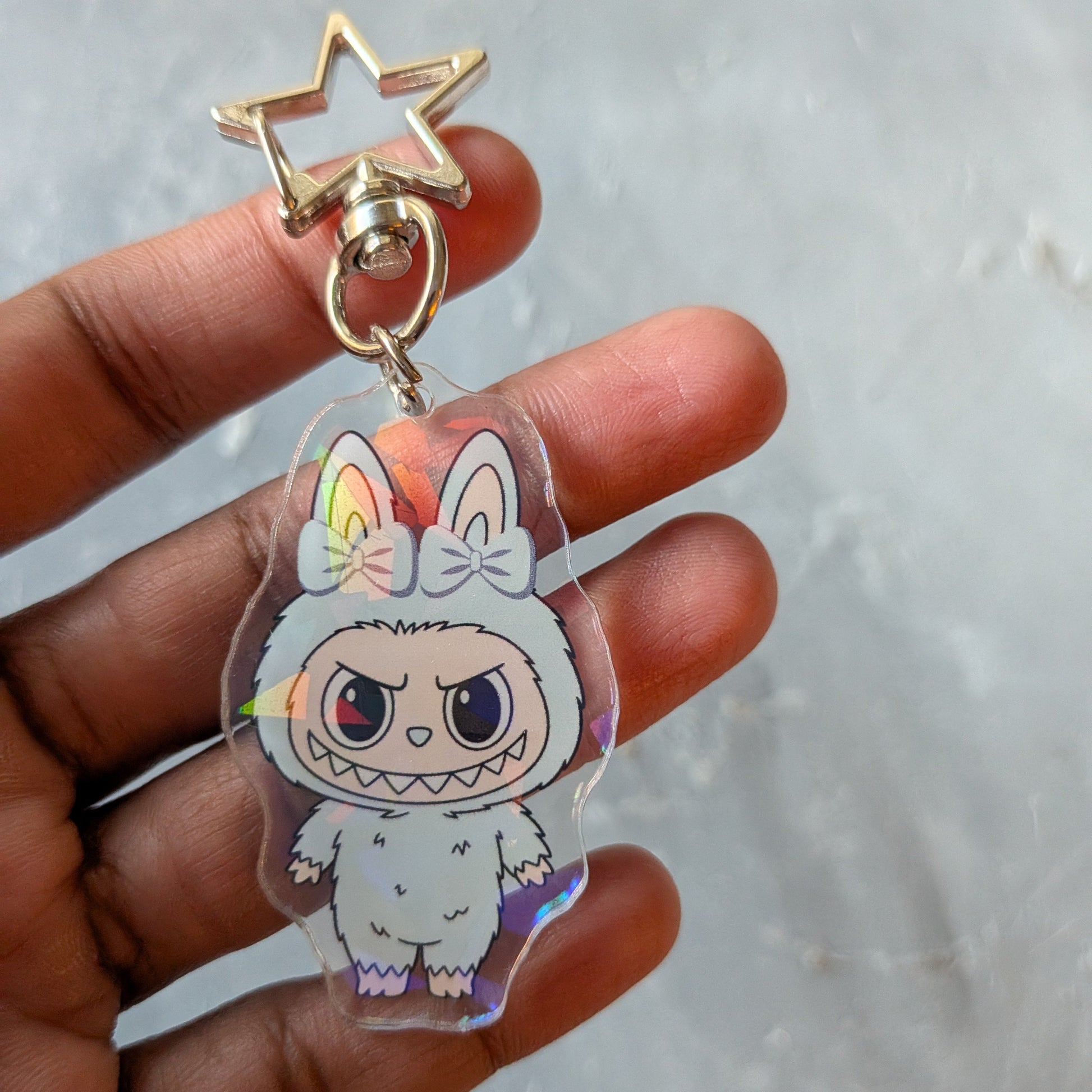 Blue Holographic Monster Doll Keychain
