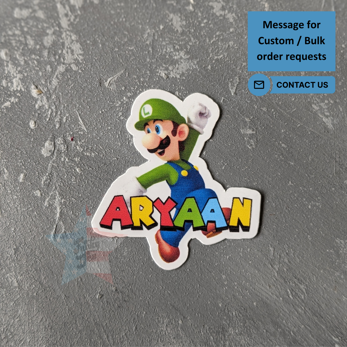 Luigi Themed Name Persoanalized Waterbottle Labels made for Aryaan