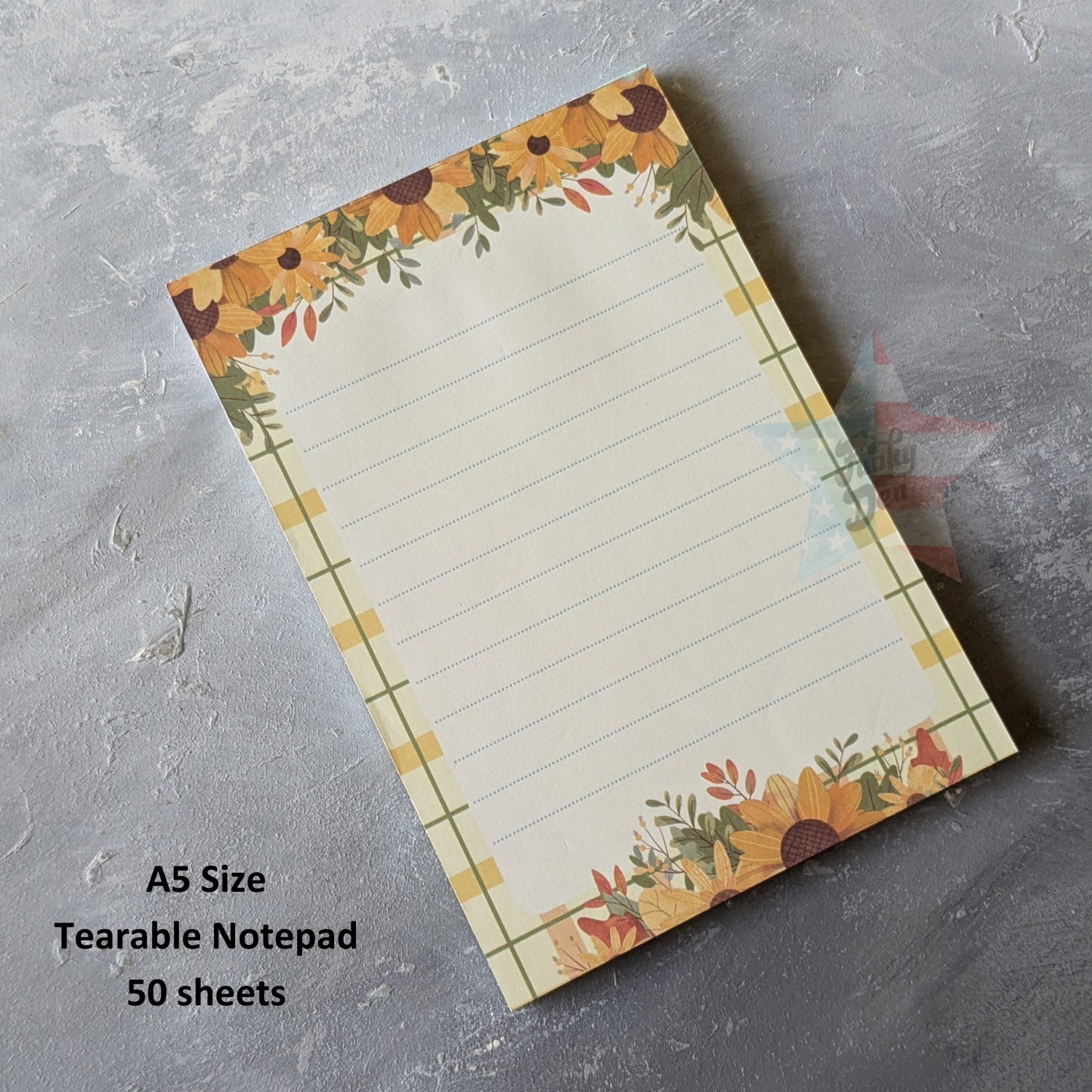 Sunflower Sunshine A5 Tearable Notepad (50 Sheets) - High-Quality Paper for Writing and Note-Taking