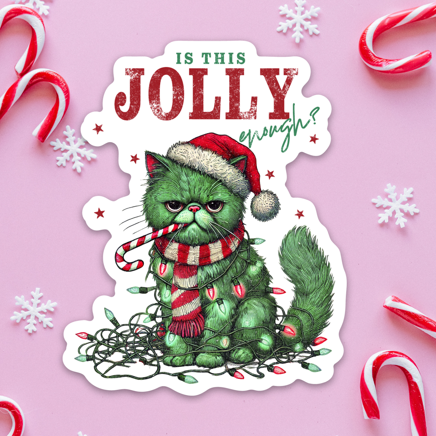 Funny Christmas Sticker, "Is This Jolly Enough?" Durable Vinyl for Gift Wrapping Fun, Great Sarcastic Holiday Gift