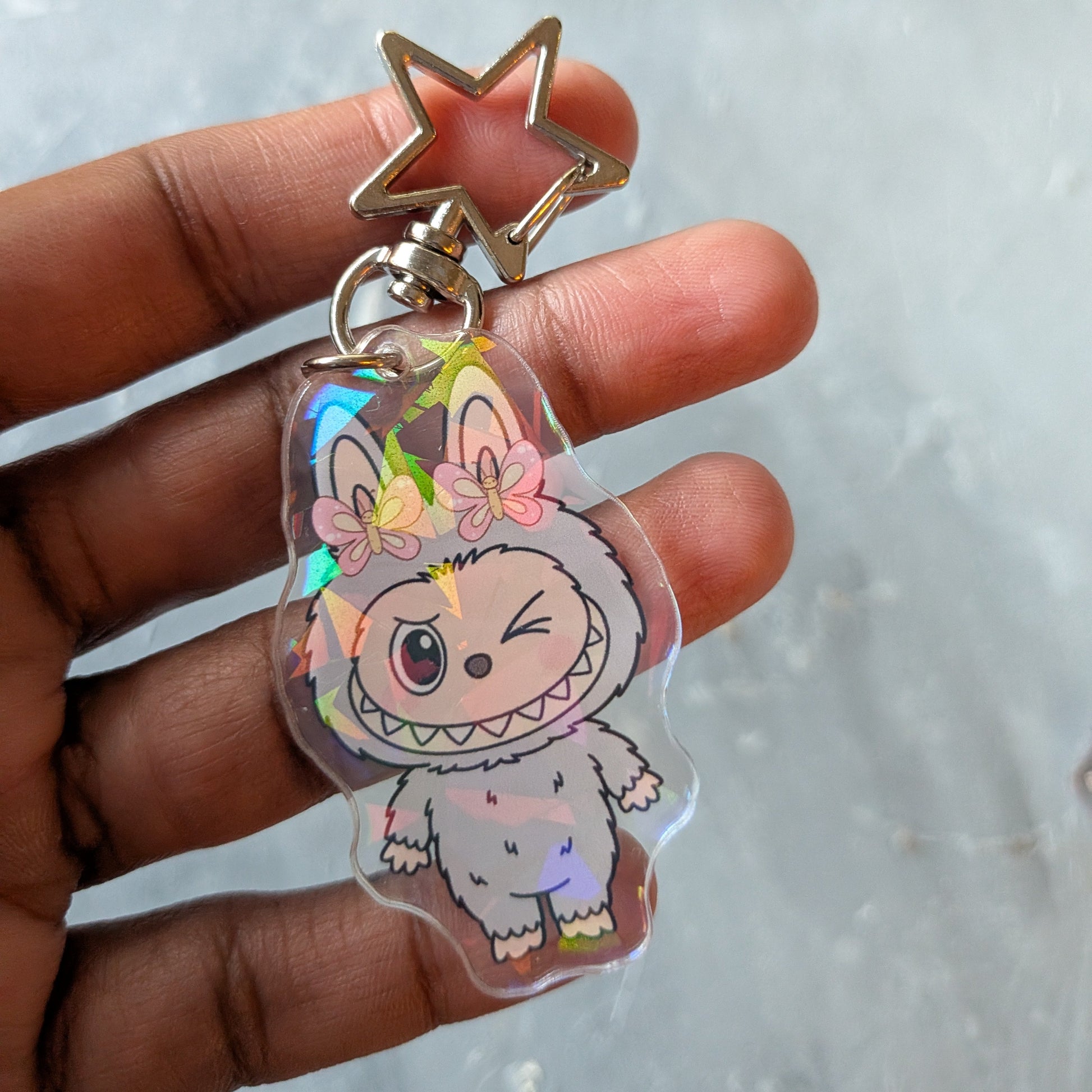 Grey Holographic Monster Doll Keychain