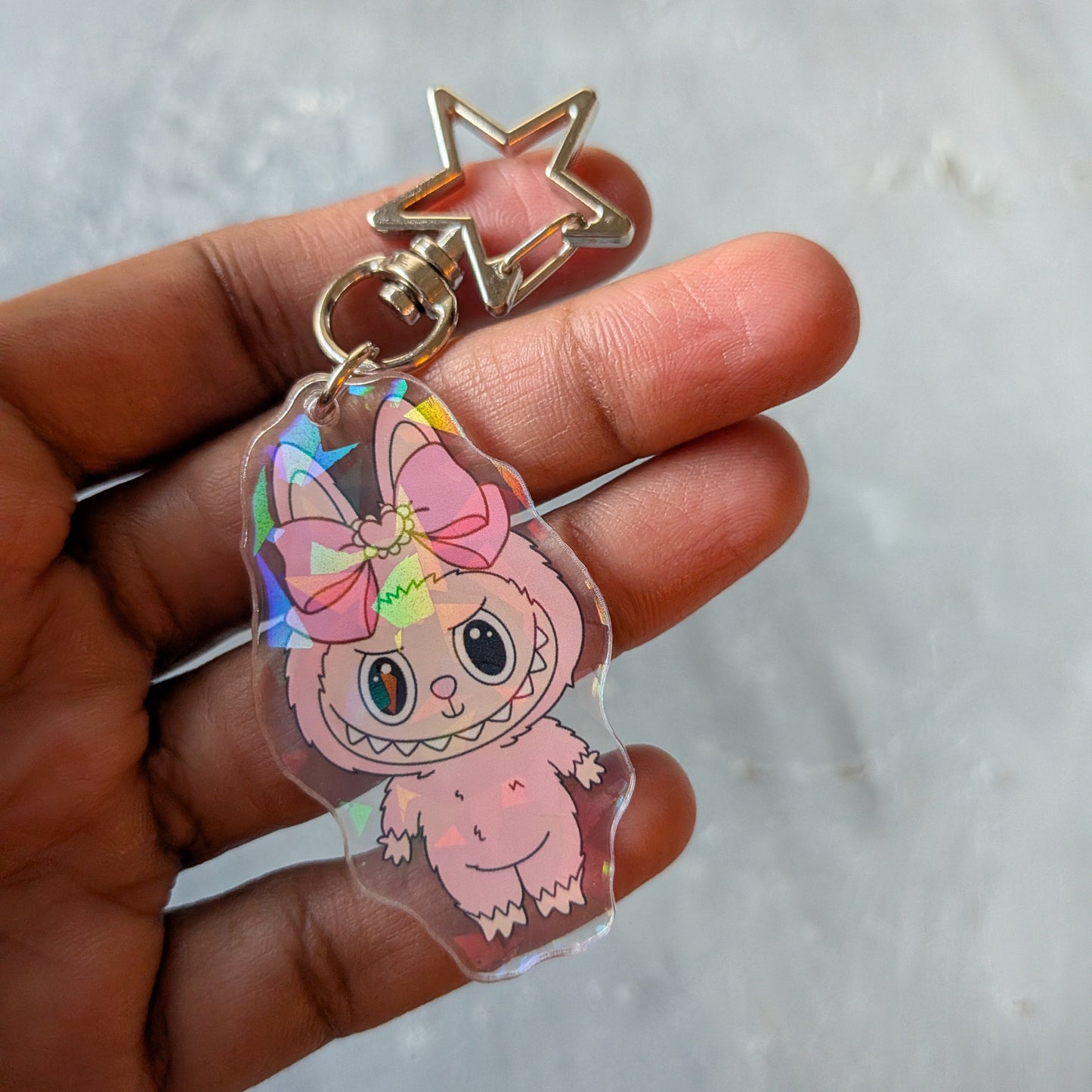 Heart Pink Holographic Monster Doll Keychain