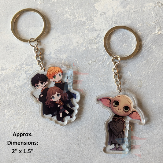 Potter inspired 3 Friends and House Elf Acrylic Keychain - 2 inch, Double Side Printed