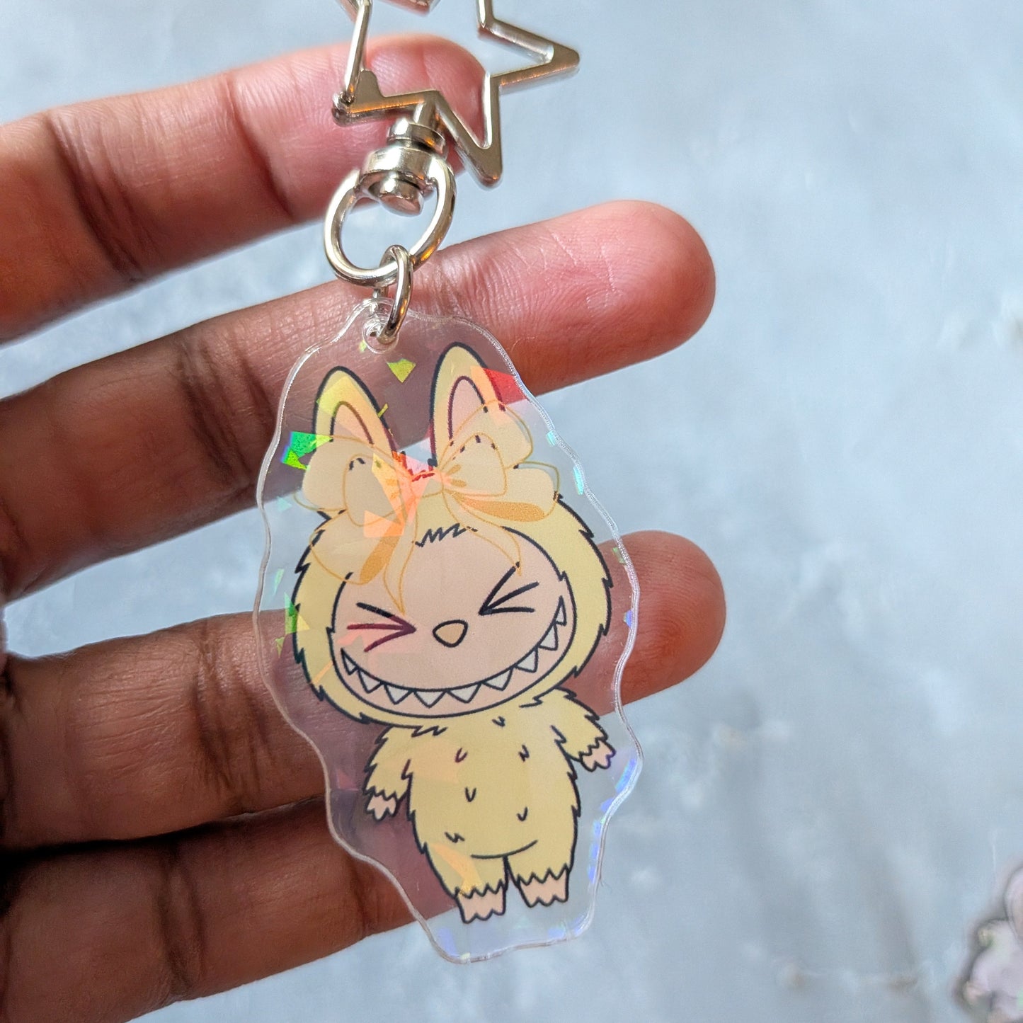 Yellow Holographic Monster Doll Keychain
