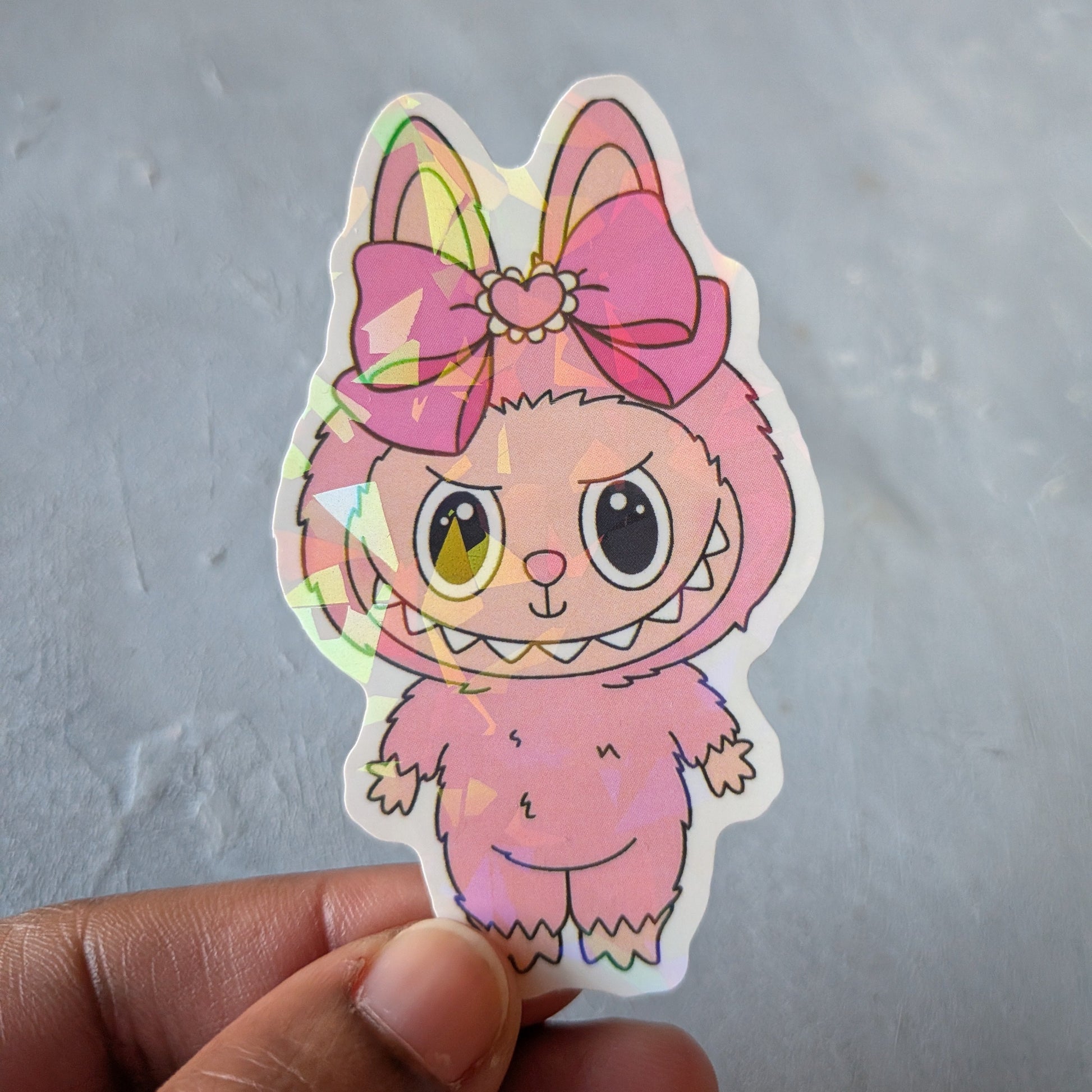 heart pink monster doll holo sticker