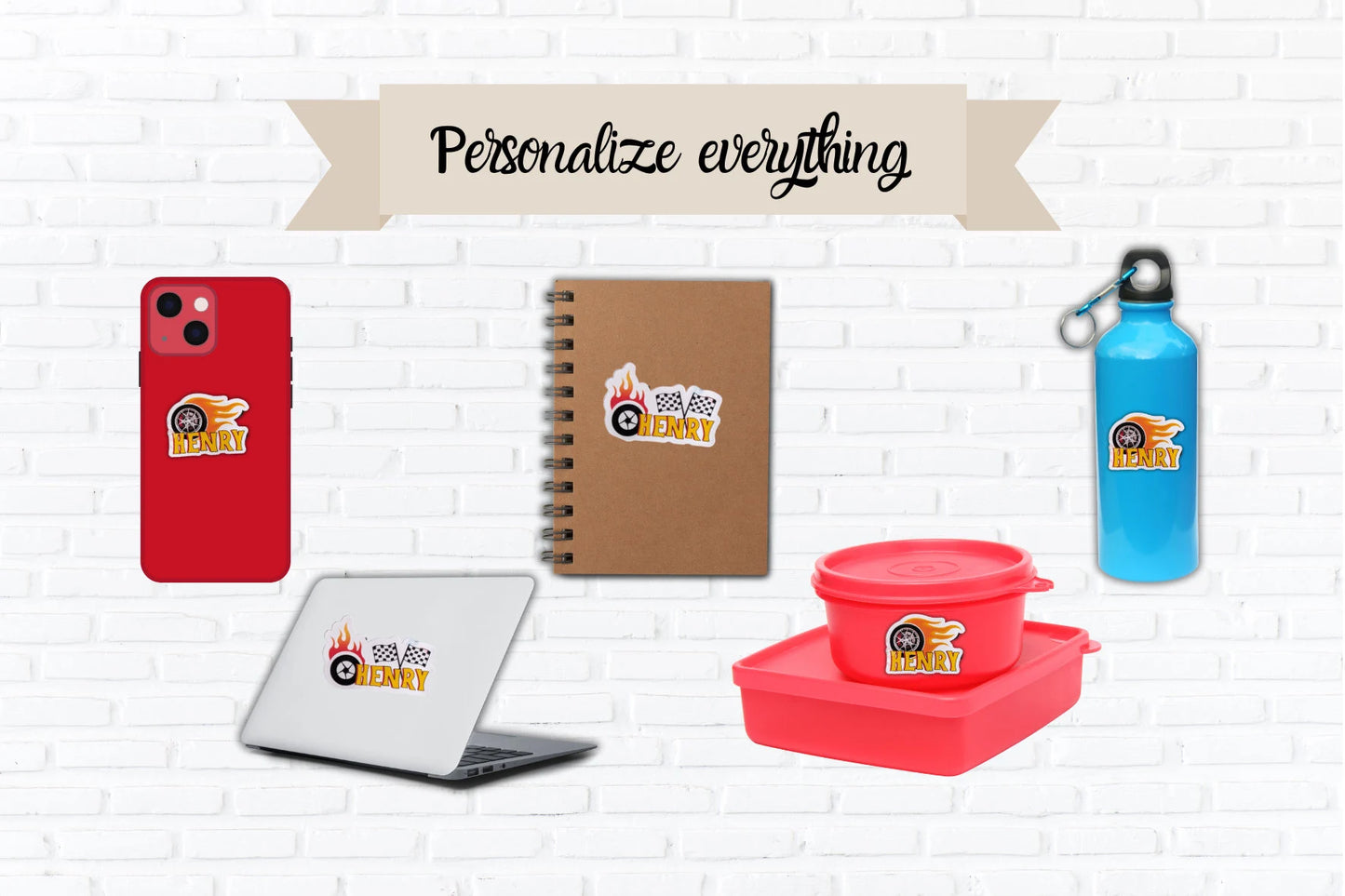 Gear Up & Go! Personalized Hot Wheels Name Stickers | Waterproof Vinyl Sticker - Perfect for Laptops, Water Bottles, Notebooks, and more!