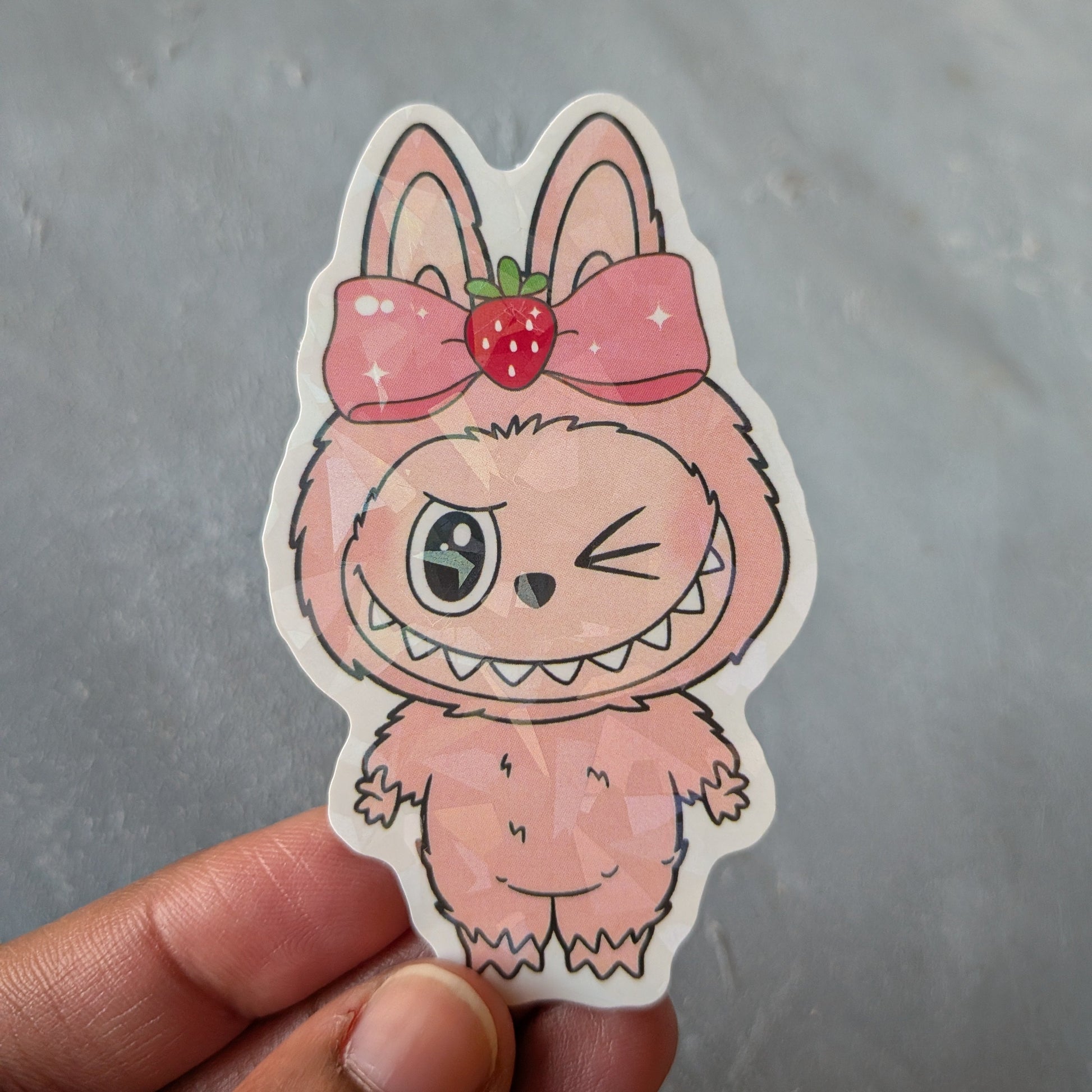 strawberry pink monster doll holo sticker
